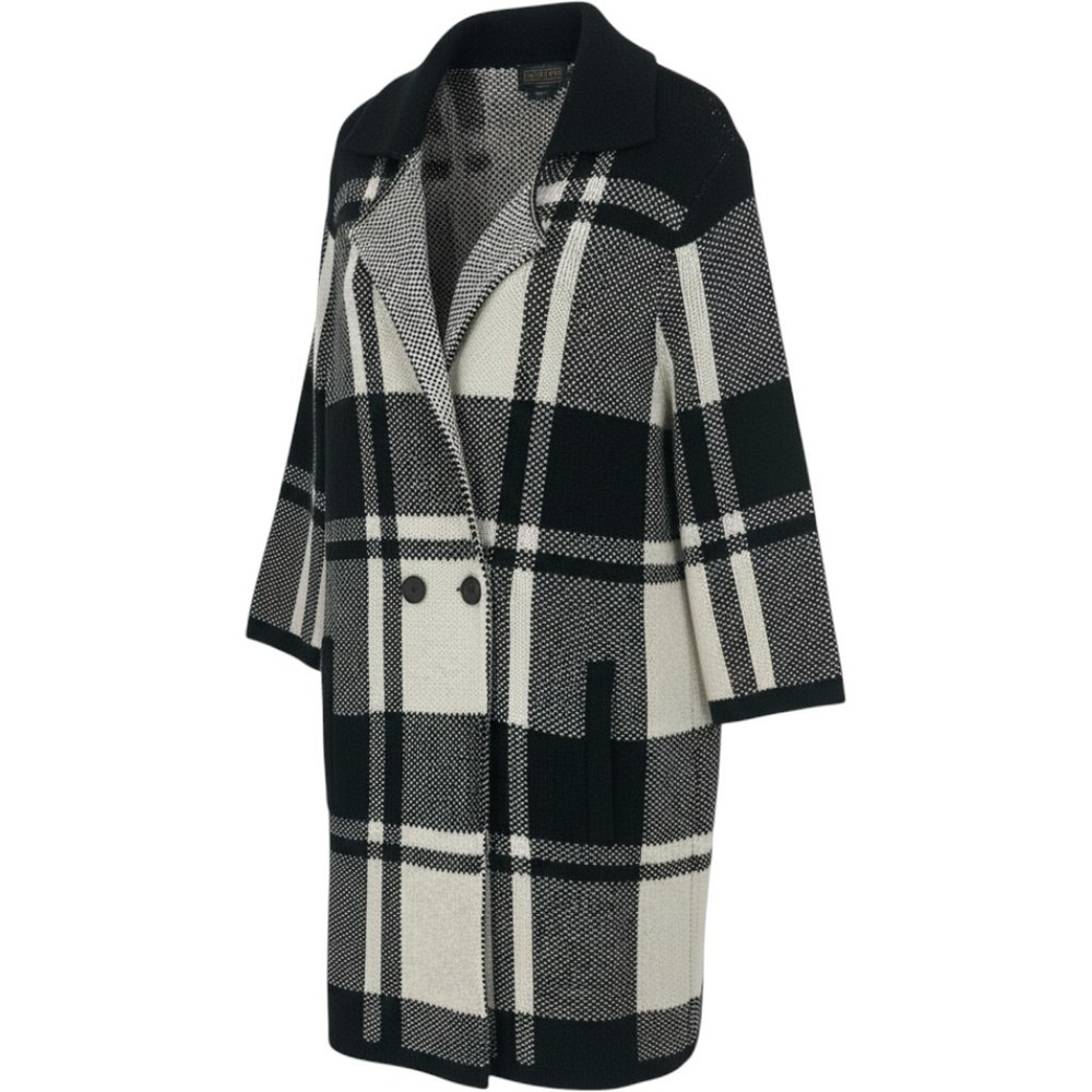 Pendleton Black White Plaid Double Breasted Knit Coatigan Jacket Petite S